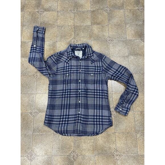 Guess LA 1981 -Blue Plaid Flannel Pearl Snap Button Up Shirt Women’s Sz Medium - Picture 3 of 16